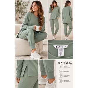 NWT Athleta 2 Piece Coaster Luxe Sage Green lounge Sweatshirt Joggers ($158) XS